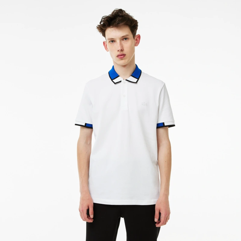 White Polo with Blue Contrast