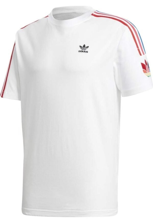 Adidas Originals White T-Shirt with 3-Stripes & Multicolour Trefoil Logo - Image 2