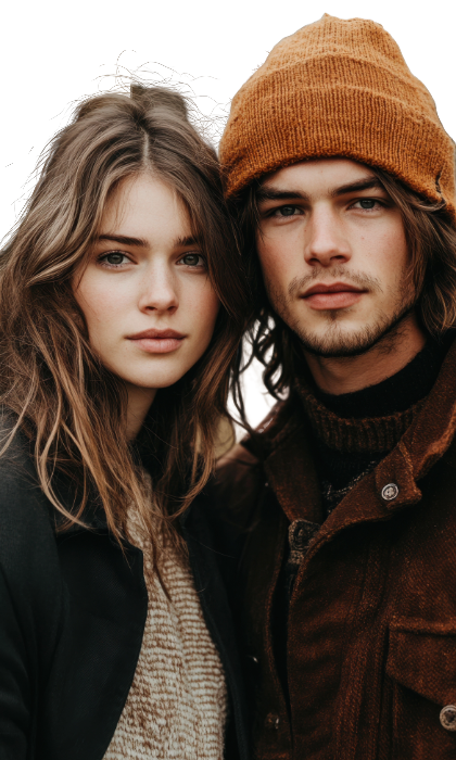 Modern Style, Real People – The FashionTrendz Spirit Portrait of a stylish young couple in warm, neutral-toned fashion – representing the modern, authentic spirit of FashionTrendz.