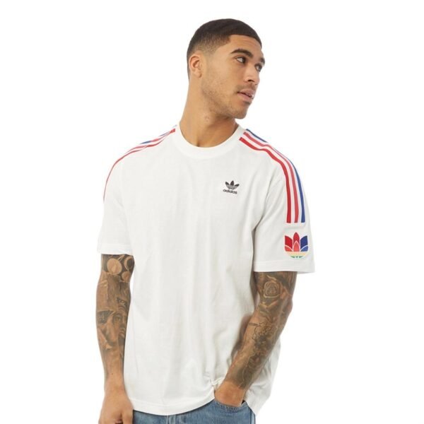 Adidas Originals White T-Shirt with 3-Stripes & Multicolour Trefoil Logo