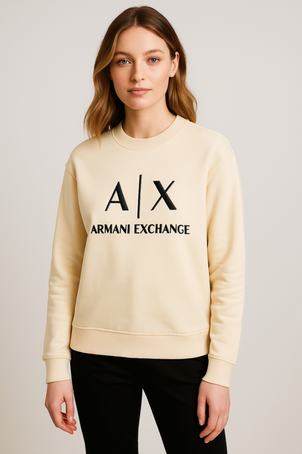 Armani Exchange unisex sweatshirt in cream – front flat lay view