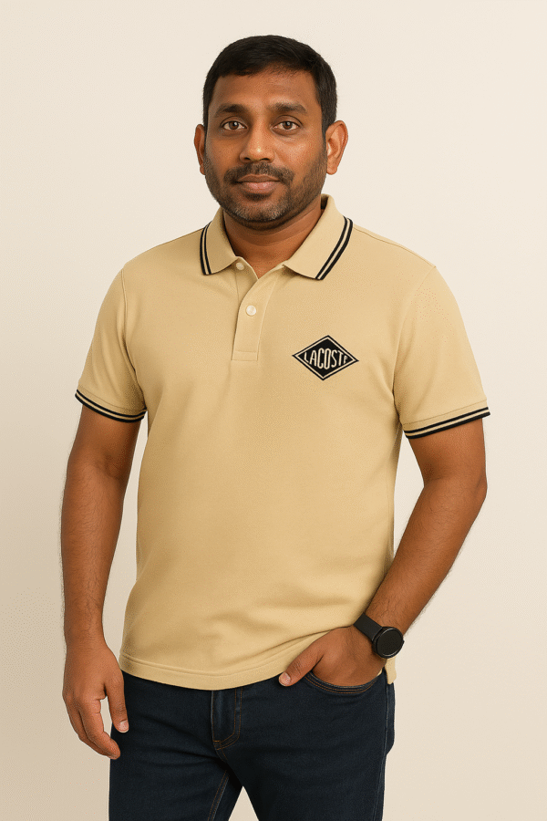 Close-up of Lacoste Polo – ribbed collar and buttons