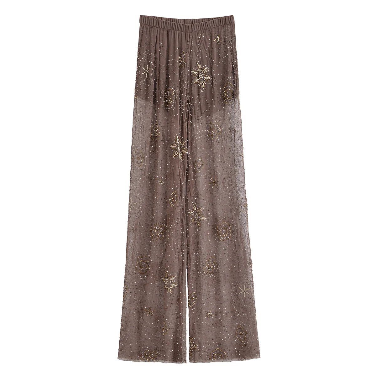 TRAFZA Sexy Chic Women Transparent Pants Sequins Straight Wide Leg Pants Fashion 2025 Spring Summer Holiday Party Trousers TRAFZA Sexy Chic Women Transparent Pants Sequins Straight Wide Leg Pants Fashion 2025 Spring Summer Holiday Party Trousers